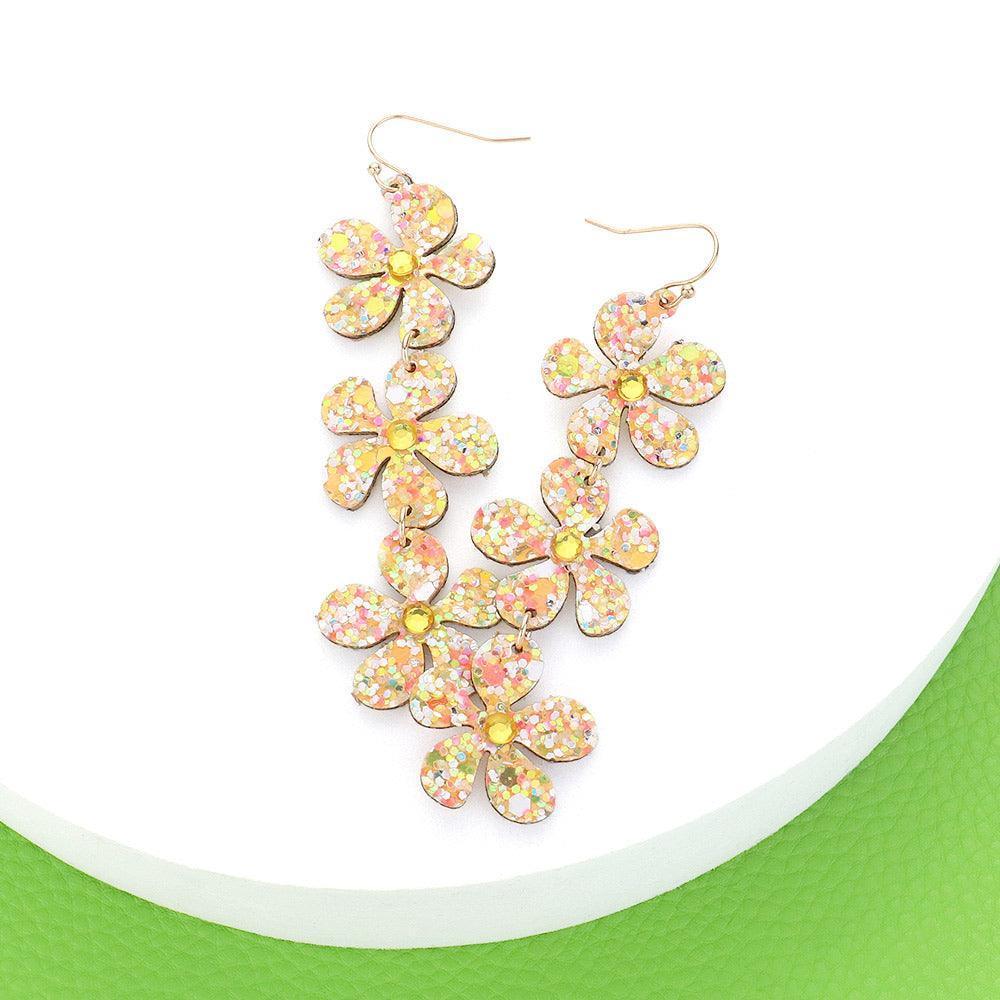 Bling Triple Flower Link Dropdown Earrings - Jewelry Store by Erik Rayo