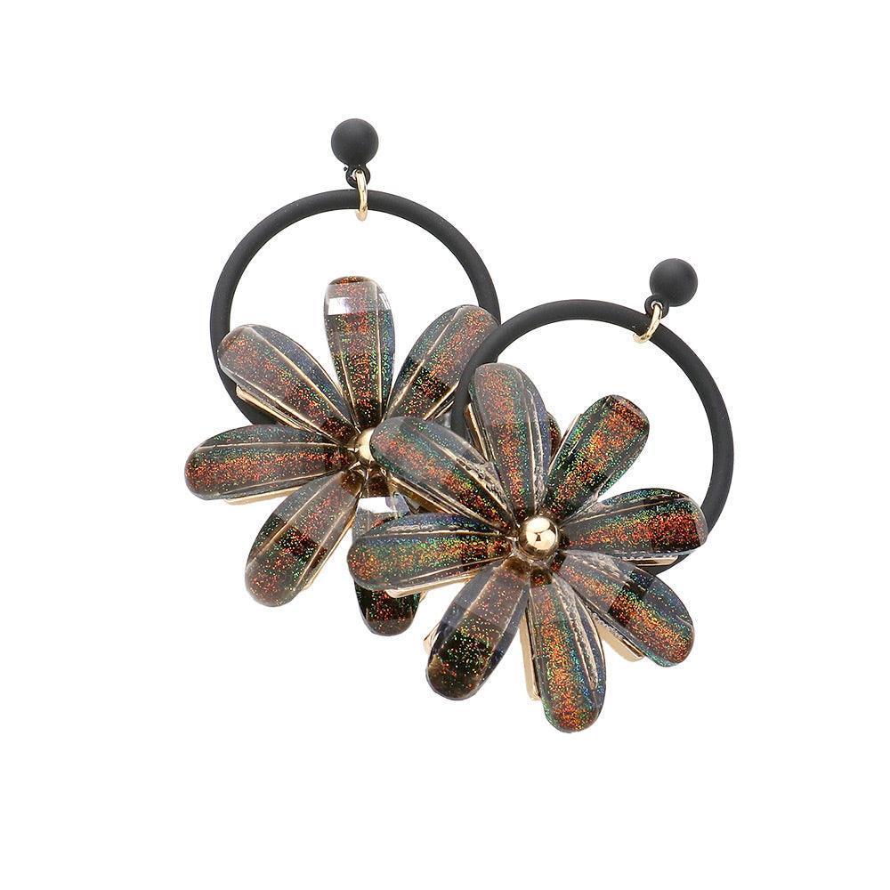 Black Resin Flower Earrings - Jewelry Store by Erik Rayo