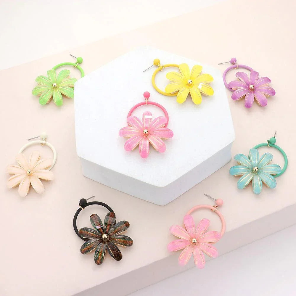 Black Resin Flower Earrings - Jewelry Store by Erik Rayo