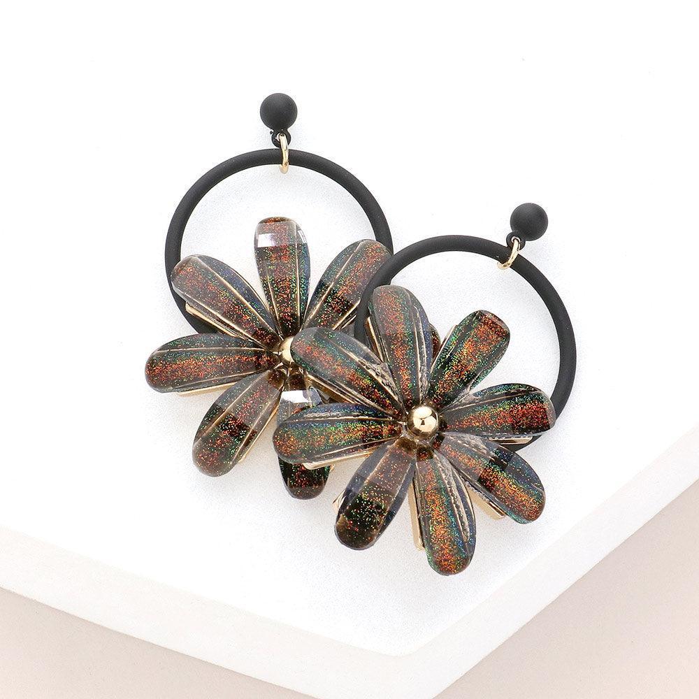 Black Resin Flower Earrings - Jewelry Store by Erik Rayo
