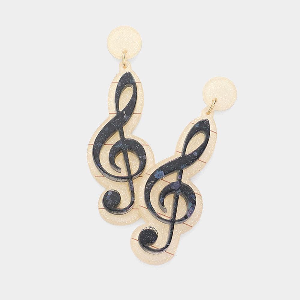 Resin Treble Clef Music Dangle Earrings