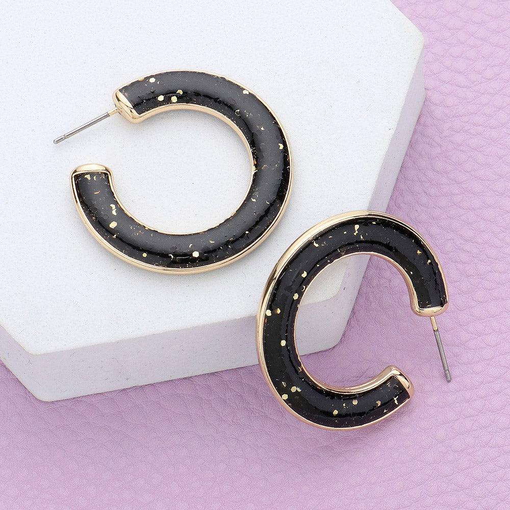 Black Glitter Inlay Resin Hoop Earrings - Jewelry Store by Erik Rayo