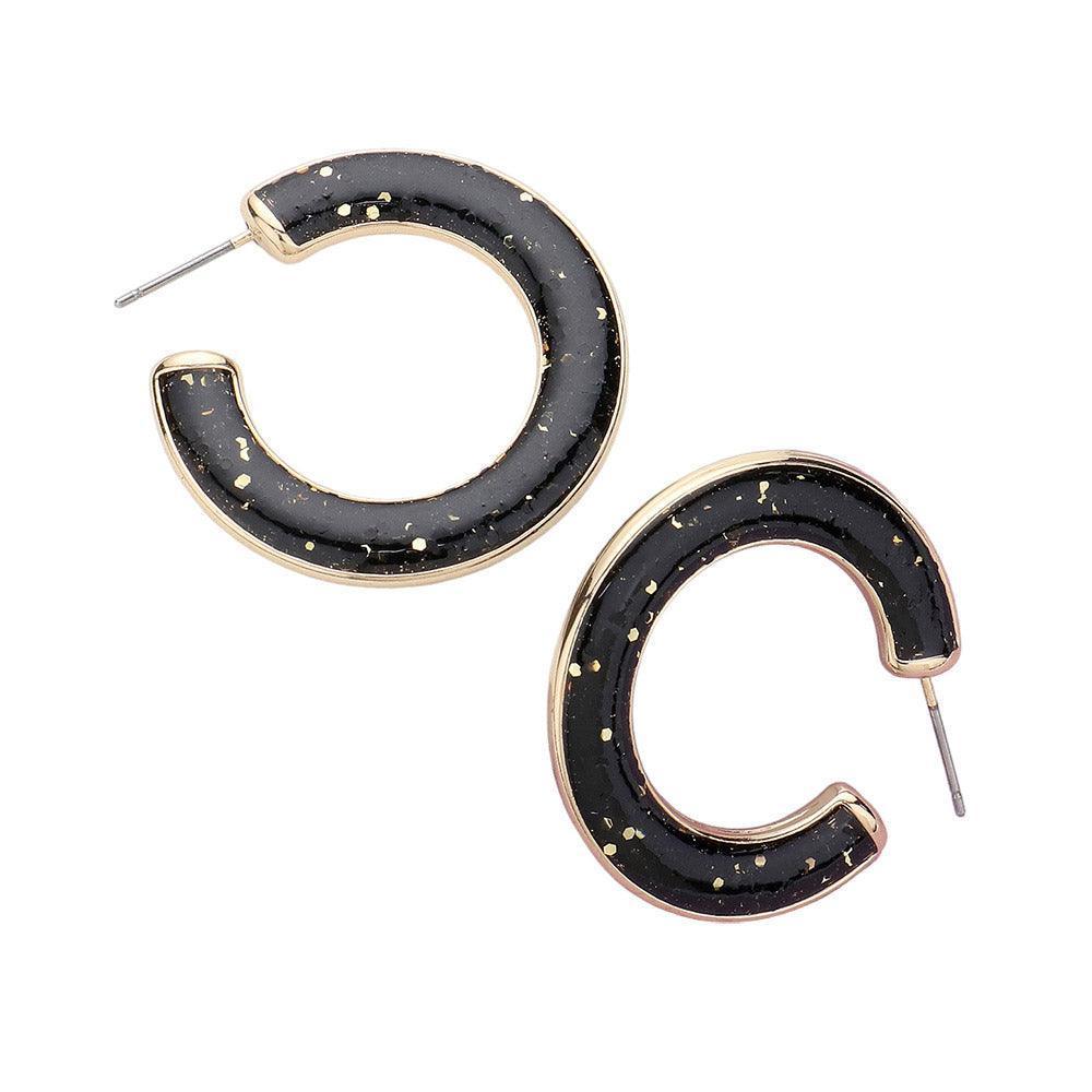 Black Glitter Inlay Resin Hoop Earrings - Jewelry Store by Erik Rayo