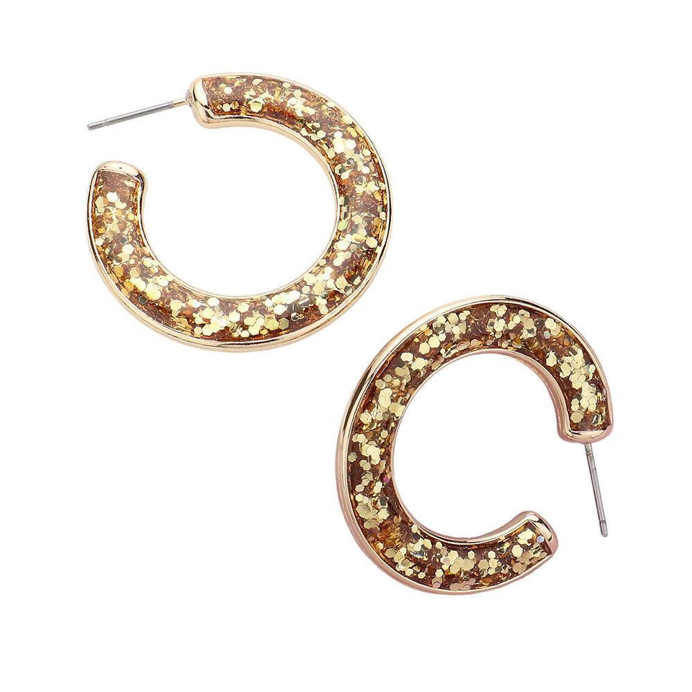 Gold Glitter Inlay Resin Hoop Earrings - Jewelry Store by Erik Rayo