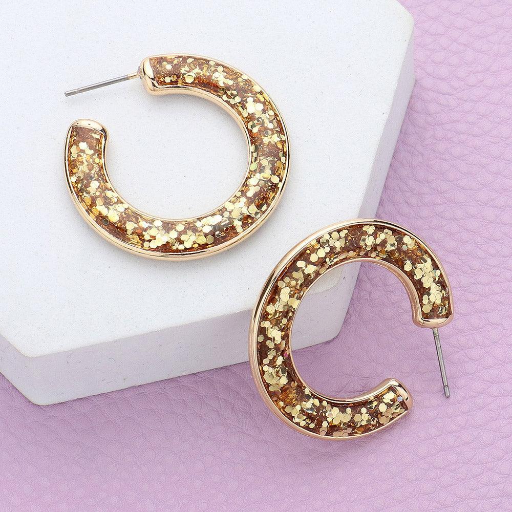 Gold Glitter Inlay Resin Hoop Earrings - Jewelry Store by Erik Rayo