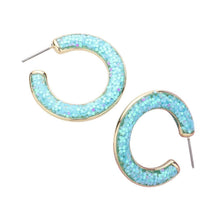Load image into Gallery viewer, Blue Glitter Inlay Resin Hoop Earrings
