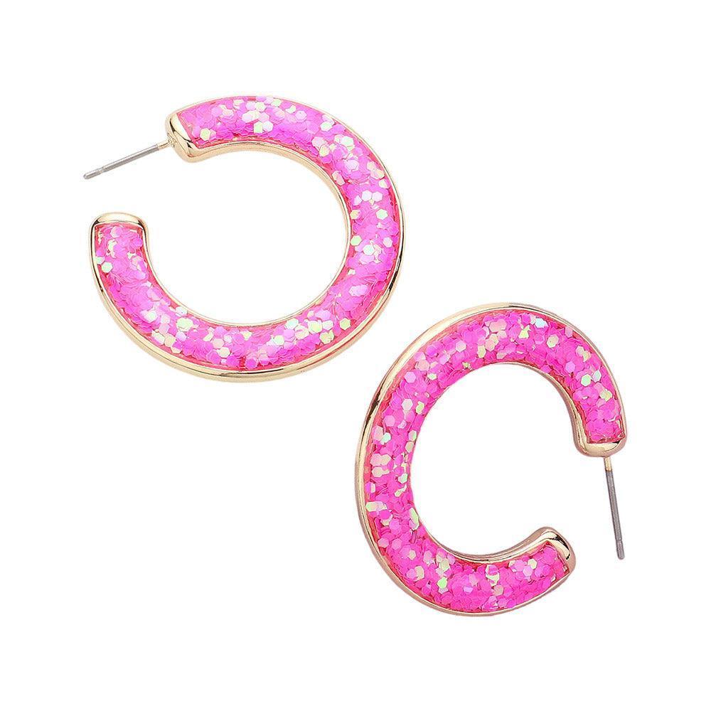 Pink Glitter Inlay Resin Hoop Earrings - Jewelry Store by Erik Rayo