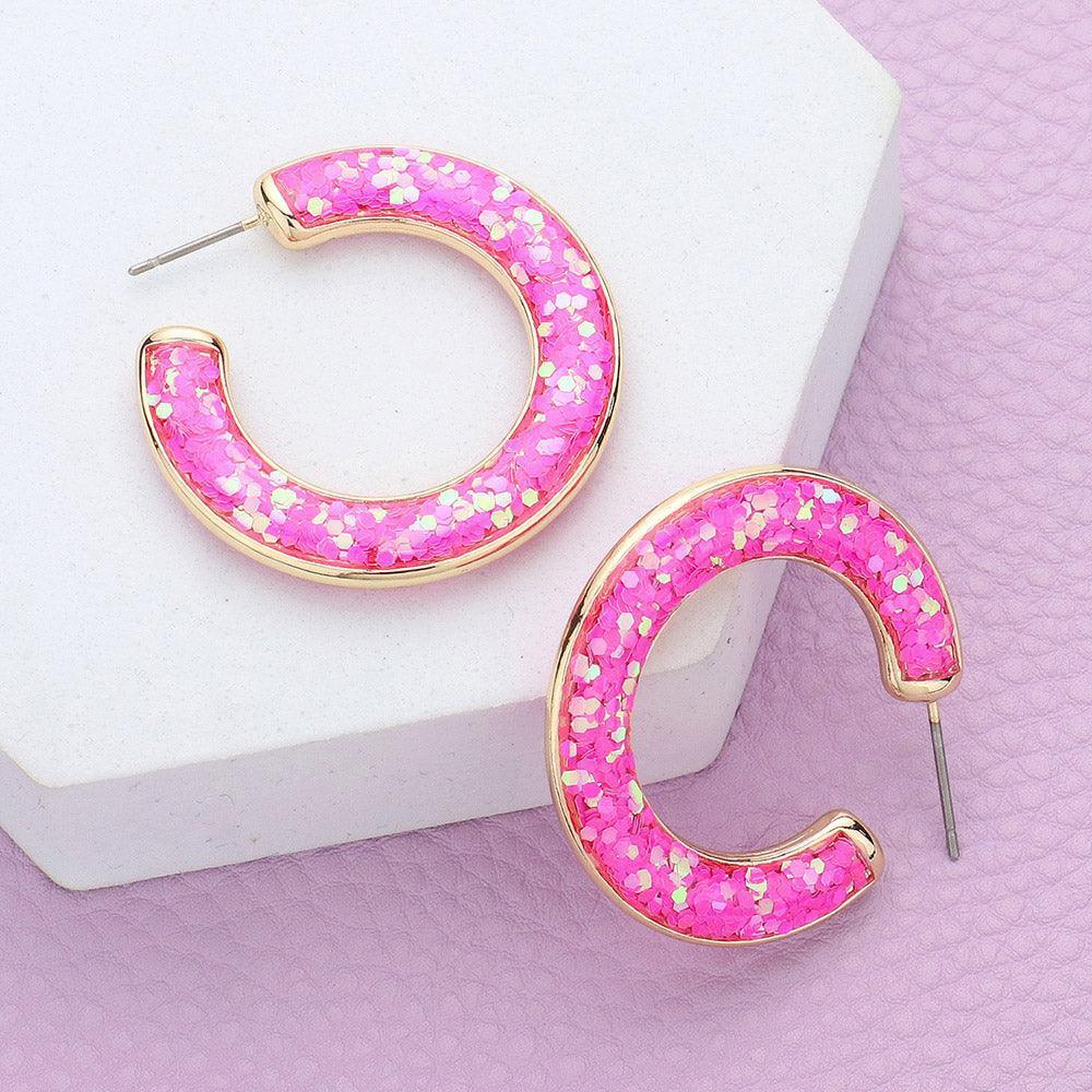 Pink Glitter Inlay Resin Hoop Earrings - Jewelry Store by Erik Rayo