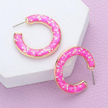 Load image into Gallery viewer, Pink Glitter Inlay Resin Hoop Earrings
