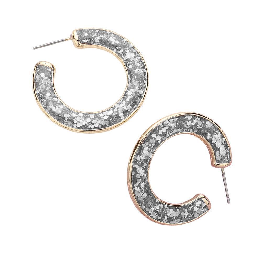 Silver Glitter Inlay Resin Hoop Earrings - Jewelry Store by Erik Rayo