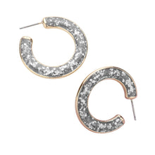 Load image into Gallery viewer, Silver Glitter Inlay Resin Hoop Earrings
