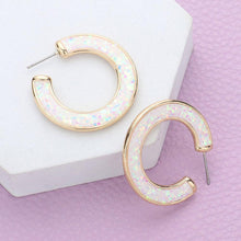 Load image into Gallery viewer, White Glitter Inlay Resin Hoop Earrings
