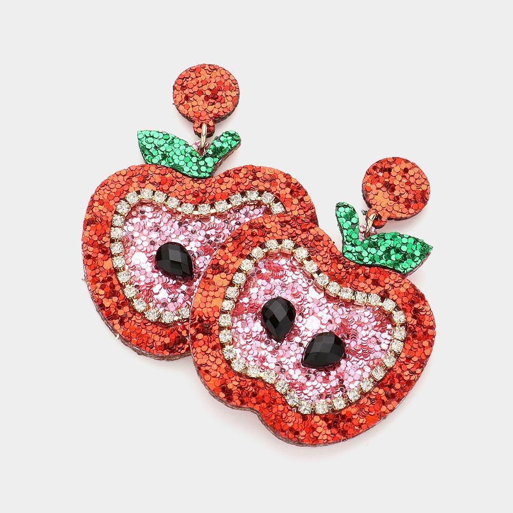 Felt Back Sequin Apple Dangle Earrings - Jewelry Store by Erik Rayo