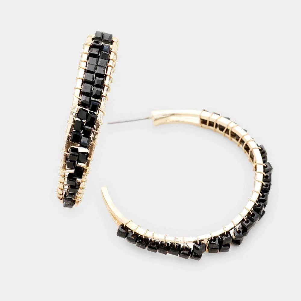 Gold Square Beaded Faceted Hoop Earrings - Jewelry Store by Erik Rayo