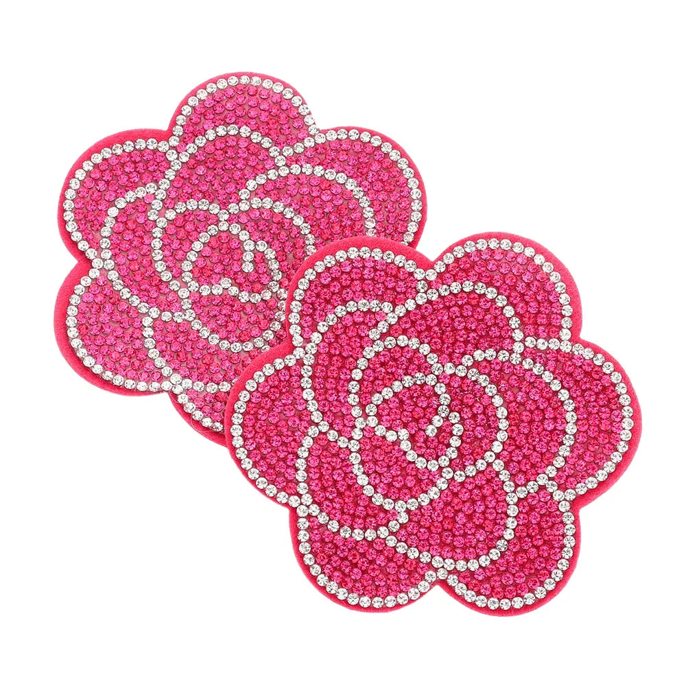 Fuchsia Felt Back Bling Flower Earrings - Jewelry Store by Erik Rayo