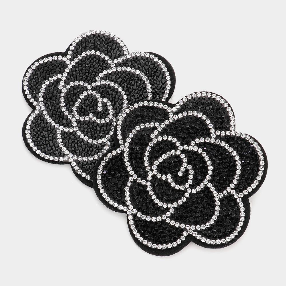 Black Felt Back Bling Flower Earrings - Jewelry Store by Erik Rayo