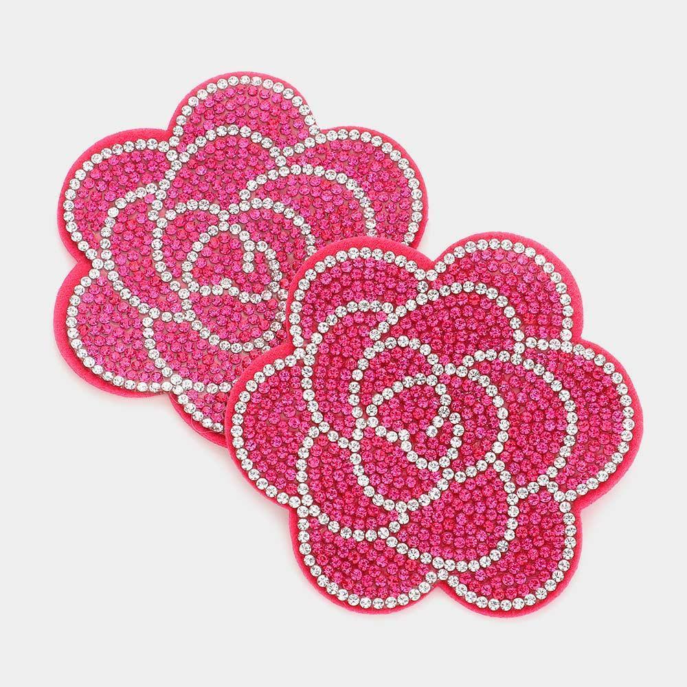 Fuchsia Felt Back Bling Flower Earrings - Jewelry Store by Erik Rayo