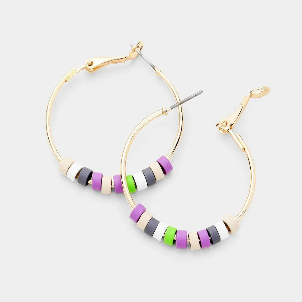 Beige Disc Bead Hoop Earrings - Jewelry Store by Erik Rayo