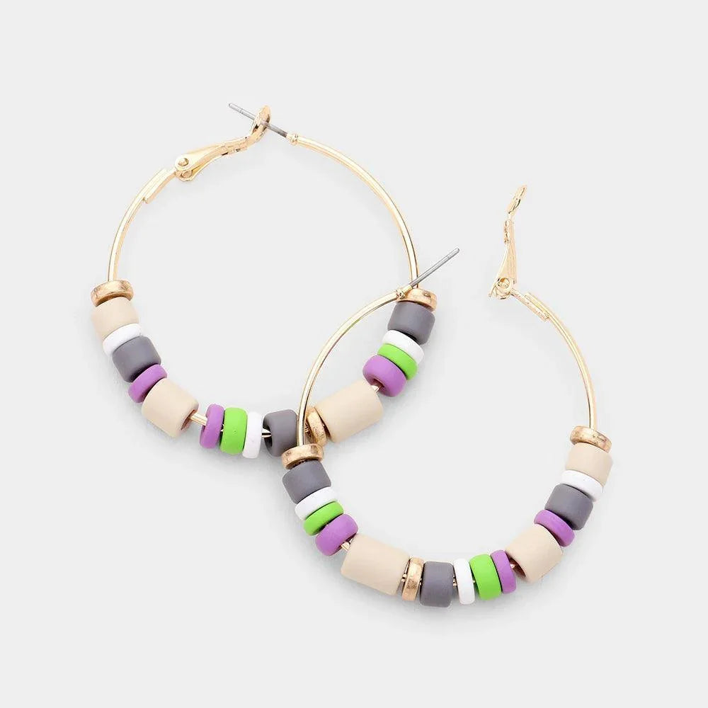 Beige Disc Bead Hoop Earrings - Jewelry Store by Erik Rayo