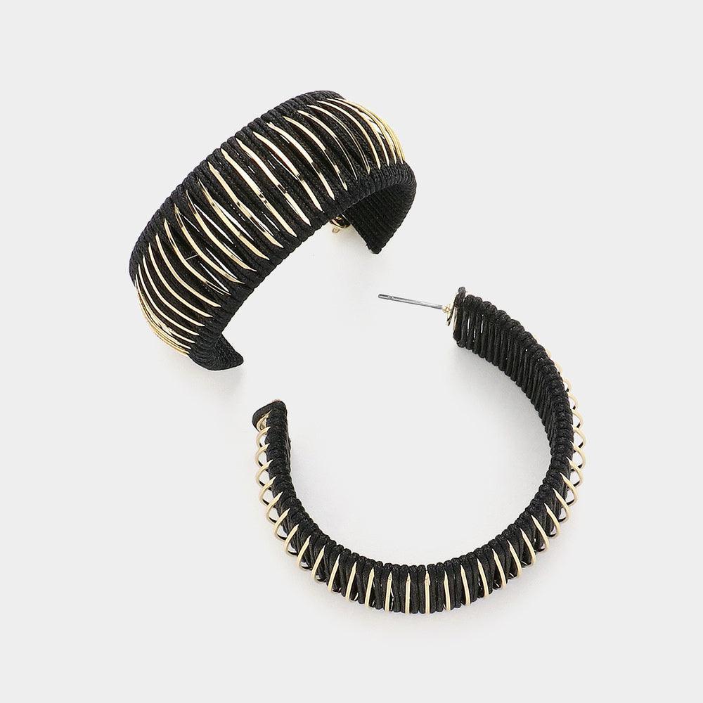 Black Thread Wrapped Hoop Earrings - Jewelry Store by Erik Rayo