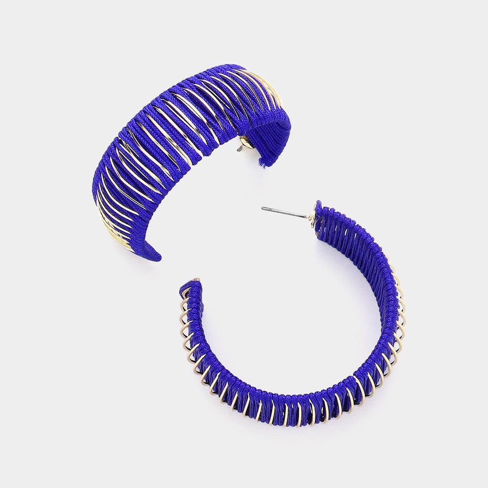 Blue Thread Wrapped Hoop Earrings - Jewelry Store by Erik Rayo