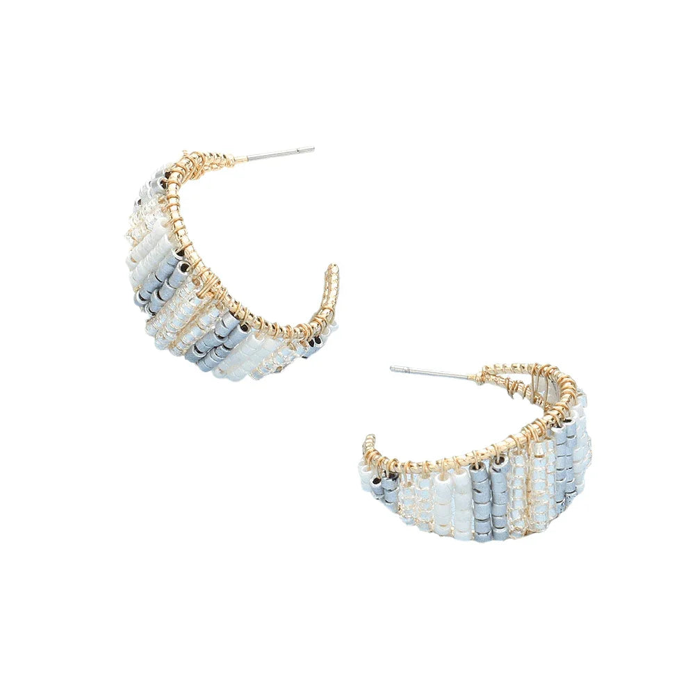 Silver Beaded Hoop Earrings - Jewelry Store by Erik Rayo