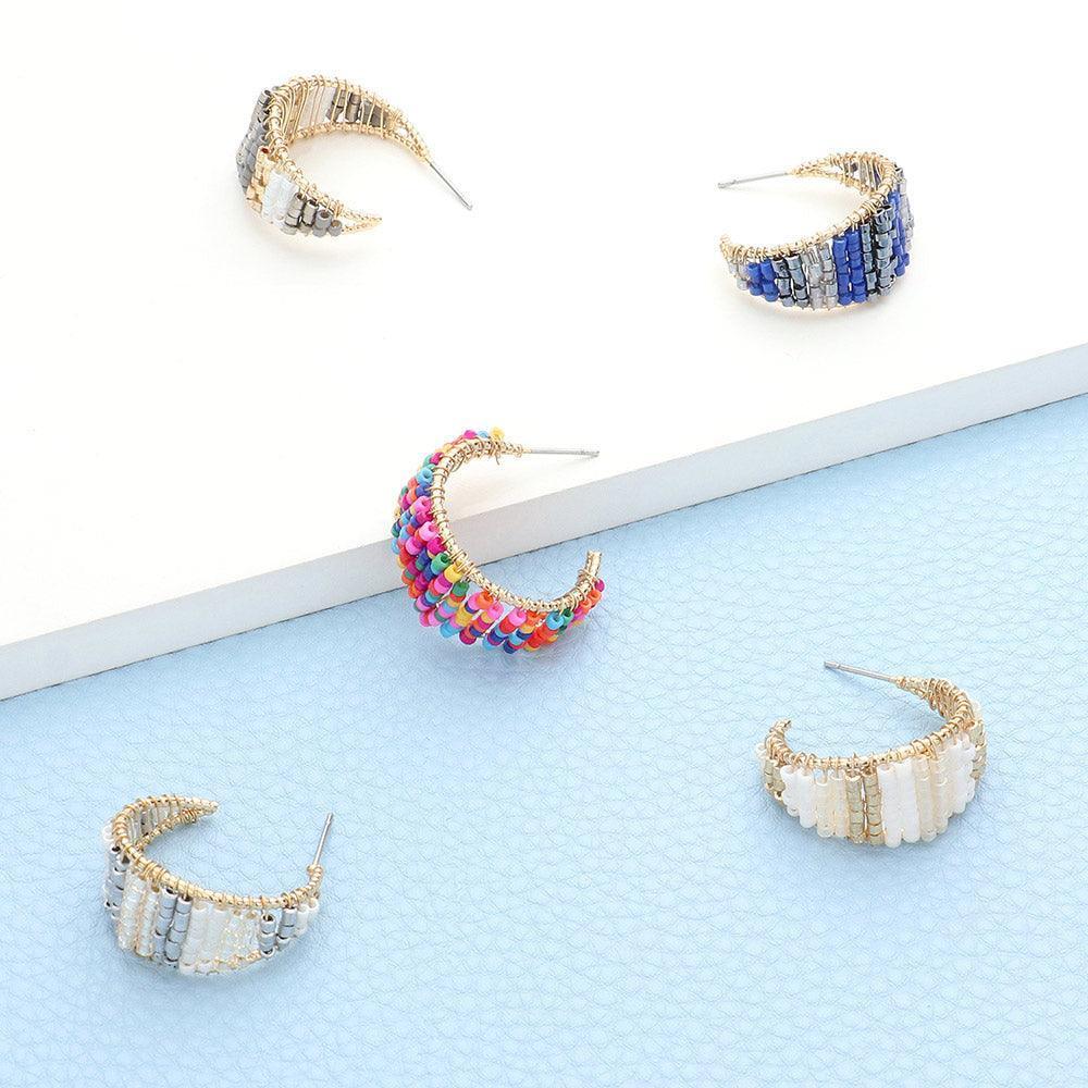 Silver Beaded Hoop Earrings - Jewelry Store by Erik Rayo