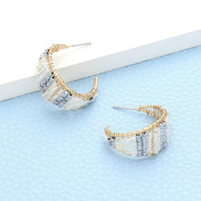 Load image into Gallery viewer, Silver Beaded Hoop Earrings
