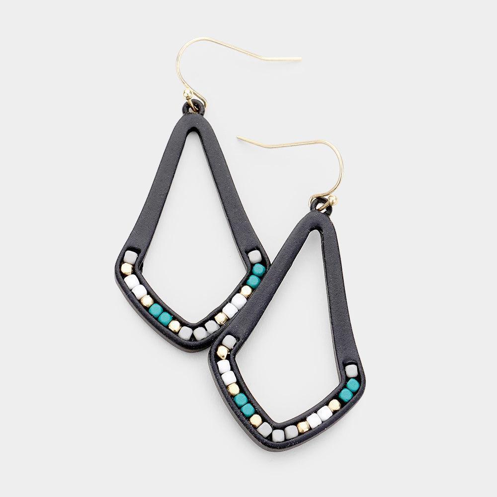 Black Resin Seed Bead Dangle  Earrings