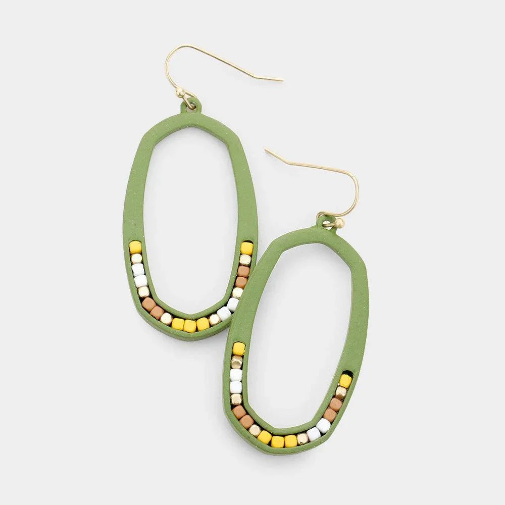Green Resin Round Seed Bead Earrings - Jewelry Store by Erik Rayo