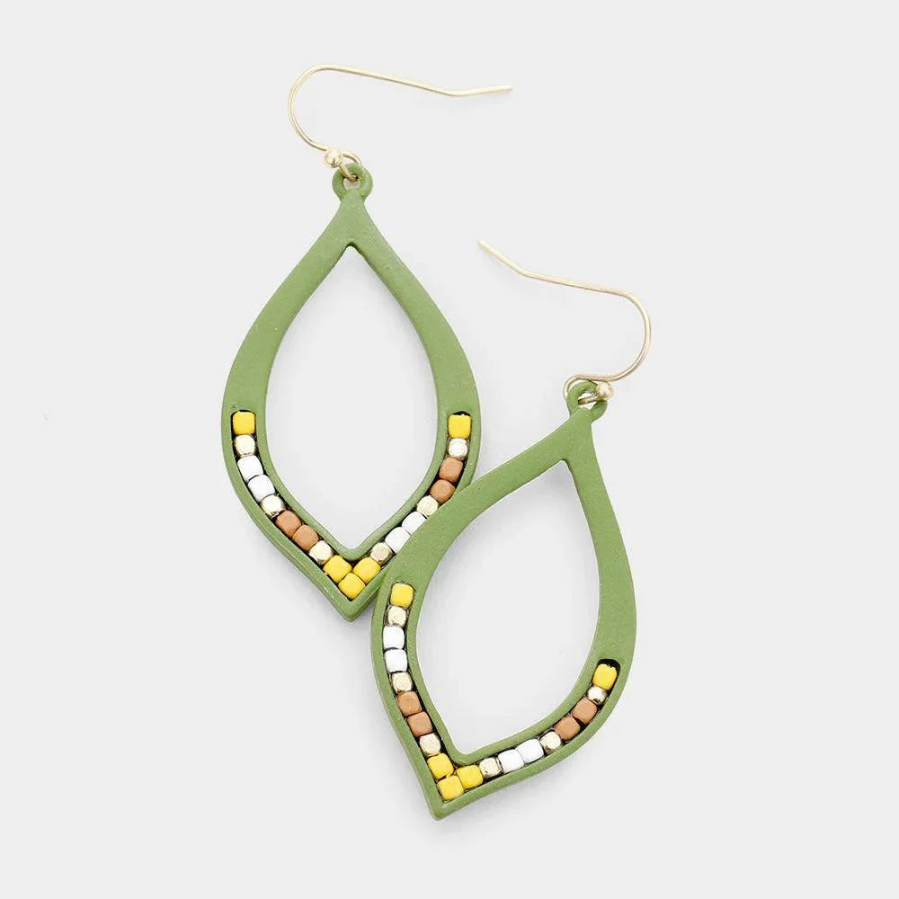 Green Resin Seed Bead Dangle Earrings - Jewelry Store by Erik Rayo