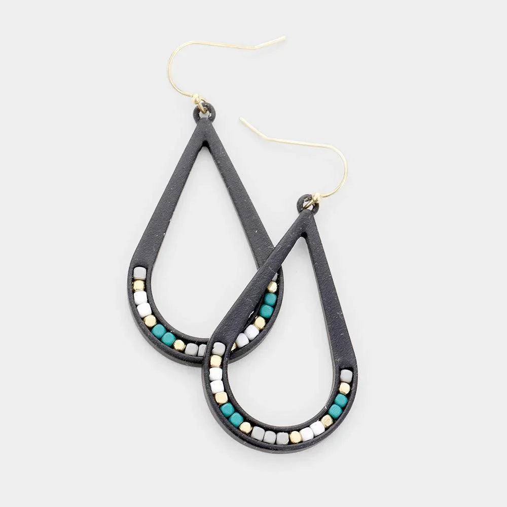 Black Resin Teardrop Seed Bead Earrings - Jewelry Store by Erik Rayo