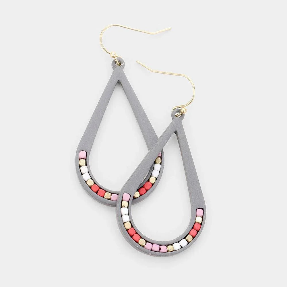 Gray Resin Teardrop Seed Bead Earrings - Jewelry Store by Erik Rayo