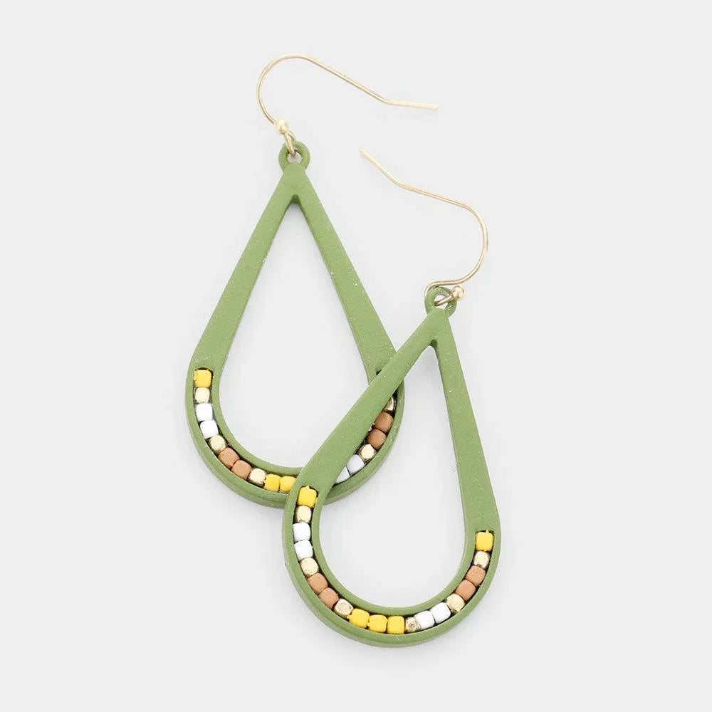 Green Resin Teardrop Seed Bead Earrings - Jewelry Store by Erik Rayo