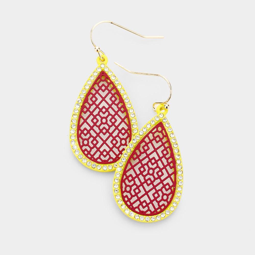 Burgundy 
Filigree Rhinestone Pave Teardrop Earrings - Jewelry Store by Erik Rayo