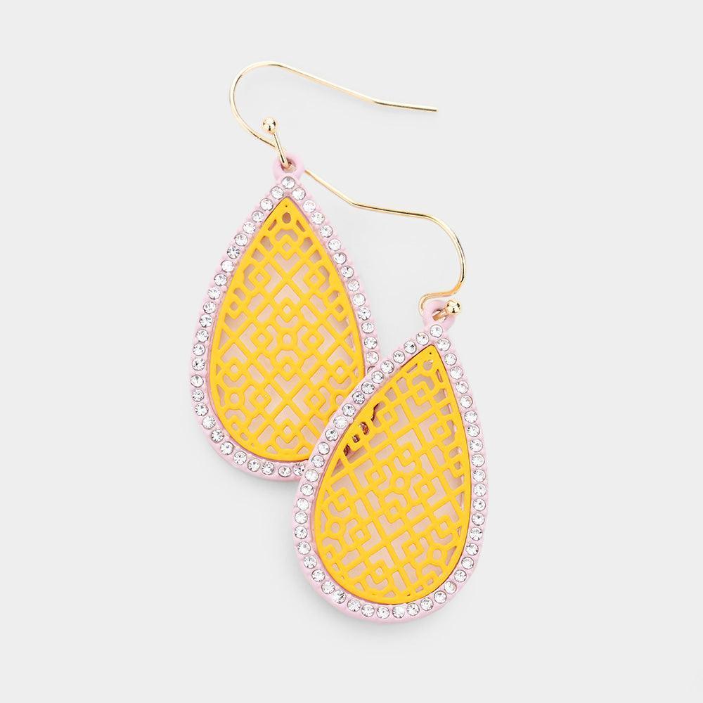 Yellow 
Filigree Rhinestone Pave Teardrop Earrings - Jewelry Store by Erik Rayo
