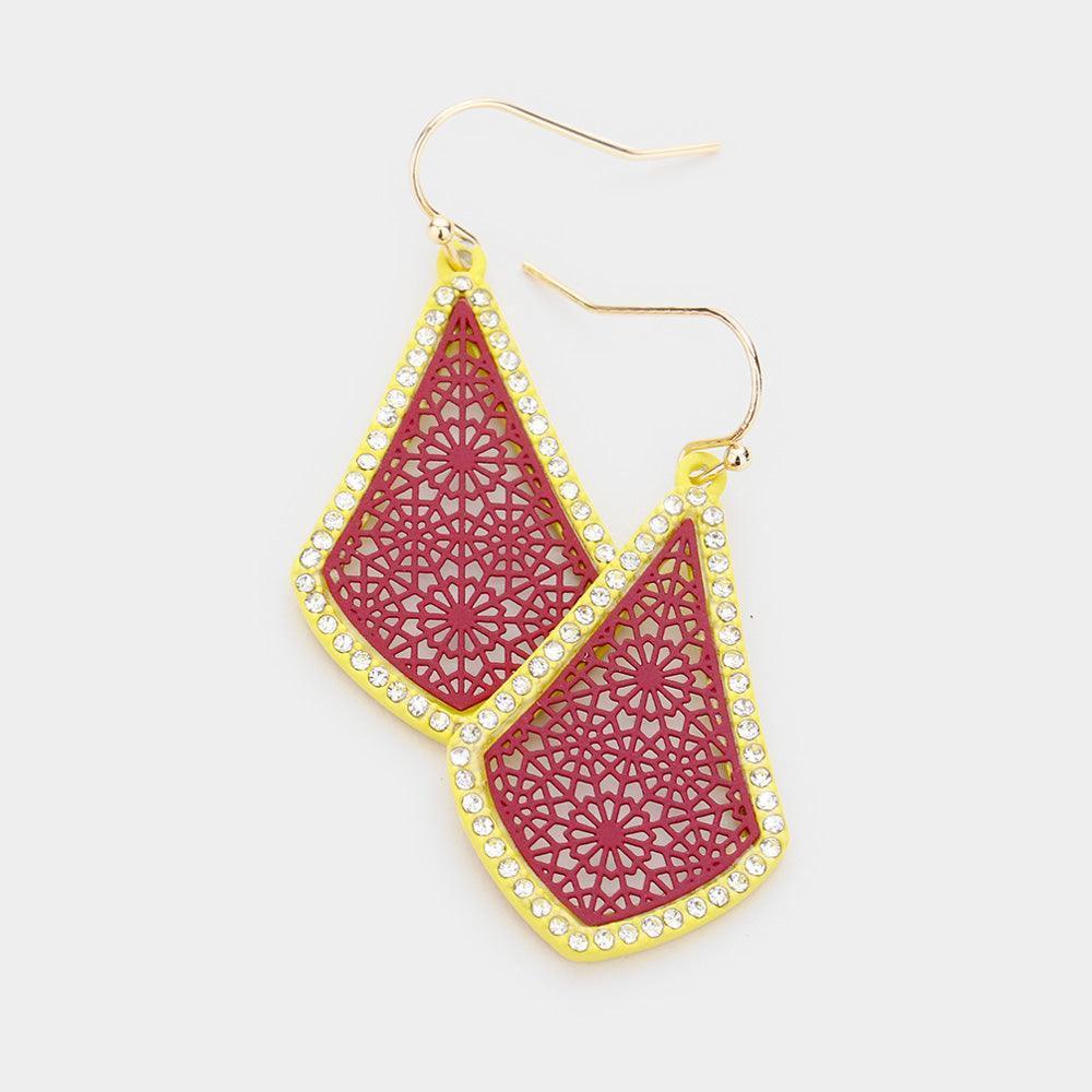 Burgundy Floral Filigree Rhinestone Earrings - Jewelry Store by Erik Rayo