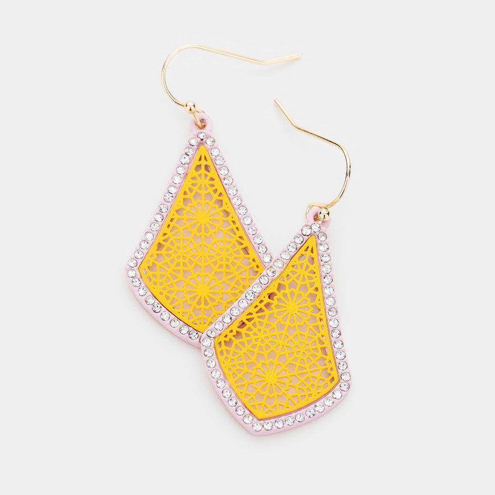 Yellow Floral Filigree Rhinestone Earrings - Jewelry Store by Erik Rayo