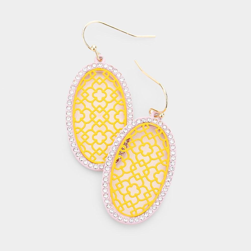 Yellow 

Filigree Rhinestone Pave Round Earrings - Jewelry Store by Erik Rayo
