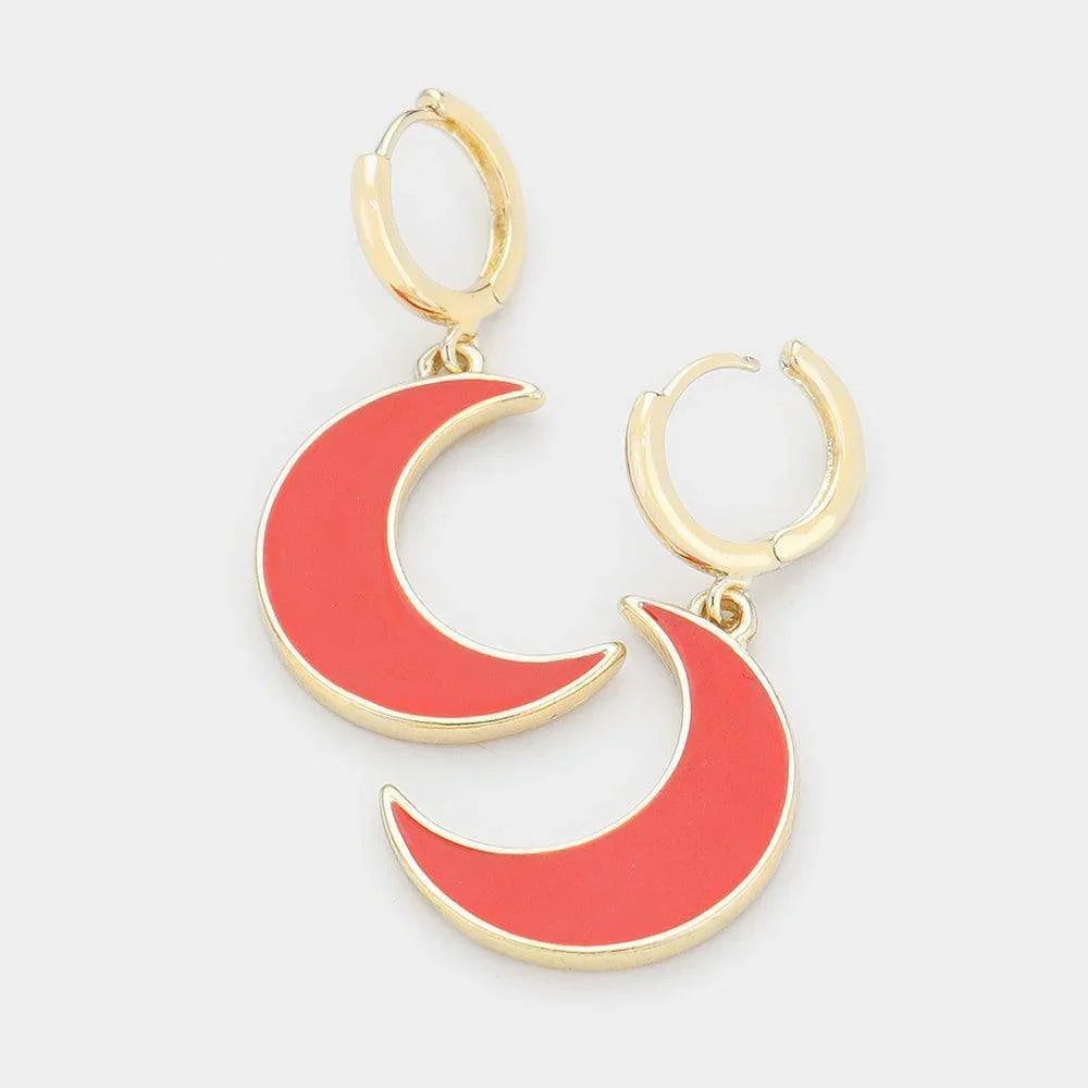 Red Acrylic Moon Metal Hoop Earring - Jewelry Store by Erik Rayo