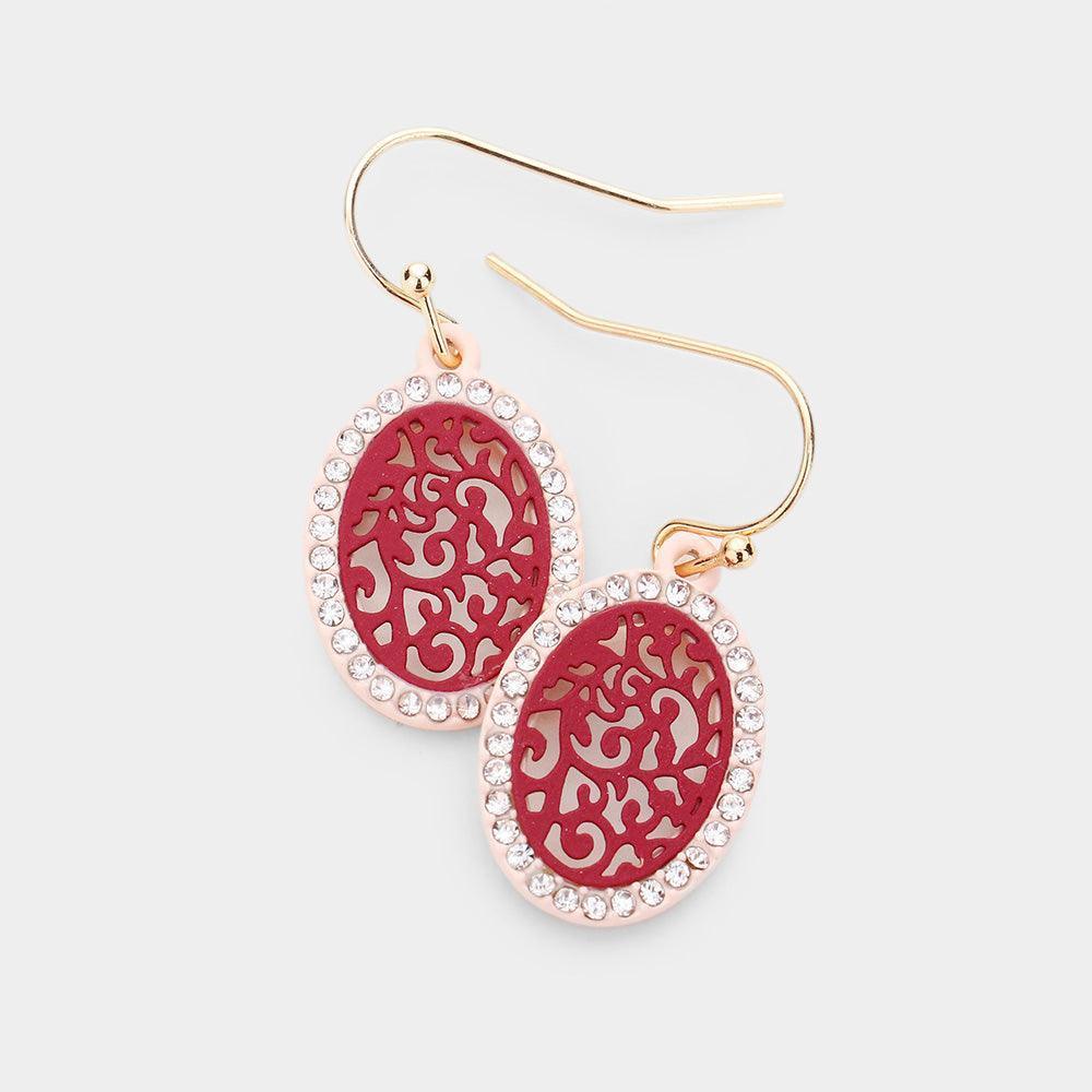 Pink Filigree Rhinestone Pave Round Earrings - Jewelry Store by Erik Rayo