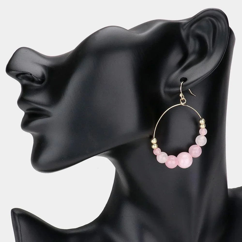 Pink Natural Stone Cluster Open Circle Dangle Earrings - Jewelry Store by Erik Rayo