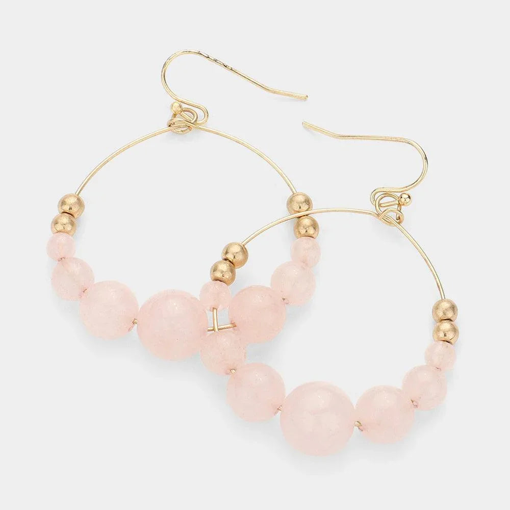 Pink Natural Stone Cluster Open Circle Dangle Earrings - Jewelry Store by Erik Rayo