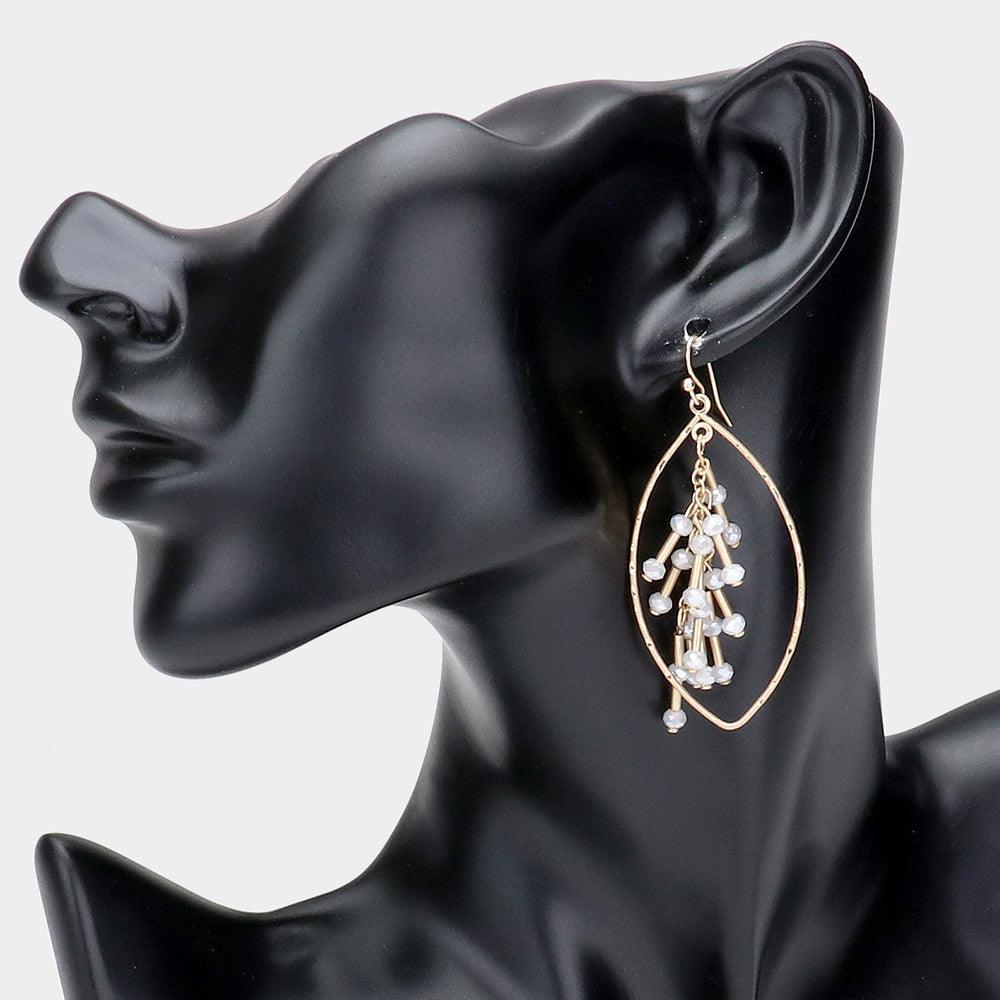 Gray Metal Tube Faceted Bead Cluster Detail Petal Dangle Earrings - Jewelry Store by Erik Rayo