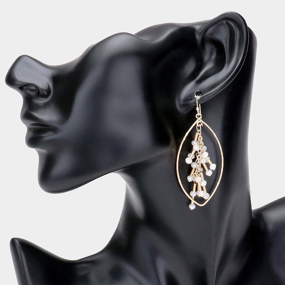 White Metal Tube Faceted Bead Cluster Detail Petal Dangle Earrings - Jewelry Store by Erik Rayo