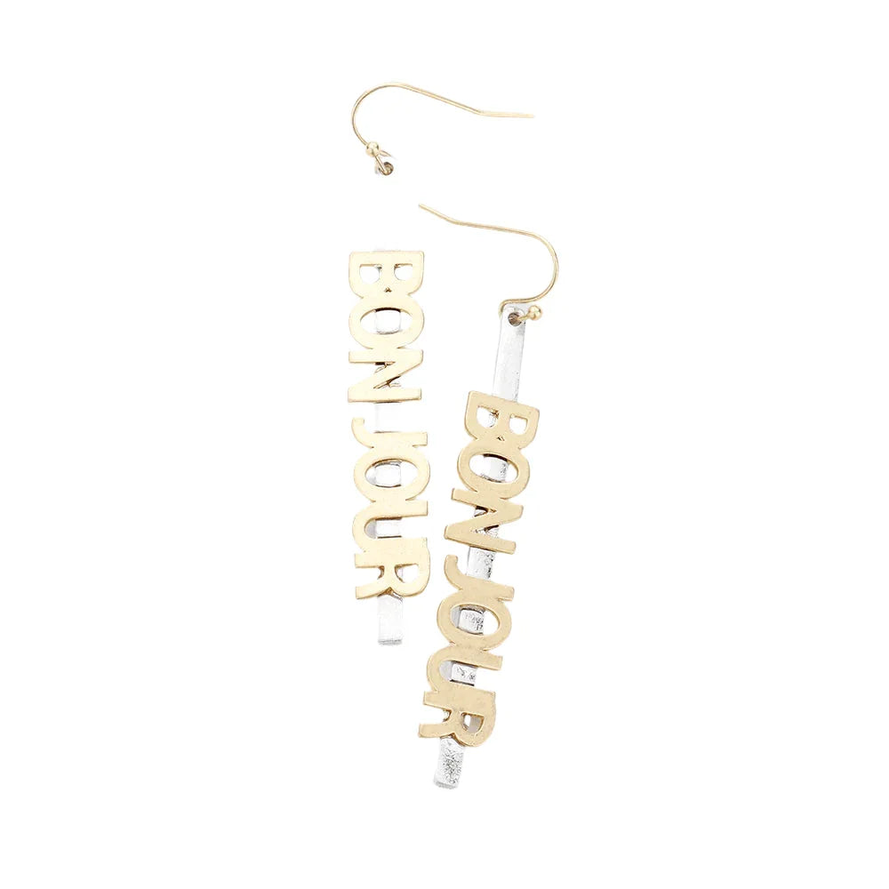 Silver Bonjour Drop Bar Earrings - Jewelry Store by Erik Rayo