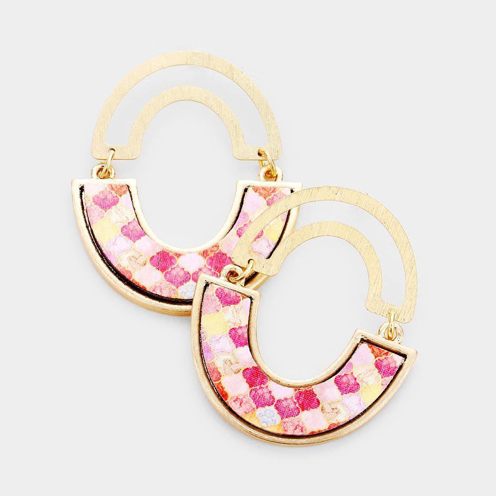 Peach Half Moon Texture Printed Wood Earrings - Jewelry Store by Erik Rayo