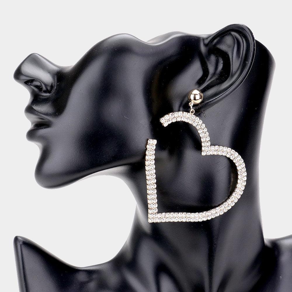 Gold Metal Ball Rhinestone Open Heart Dangle Earrings - Jewelry Store by Erik Rayo