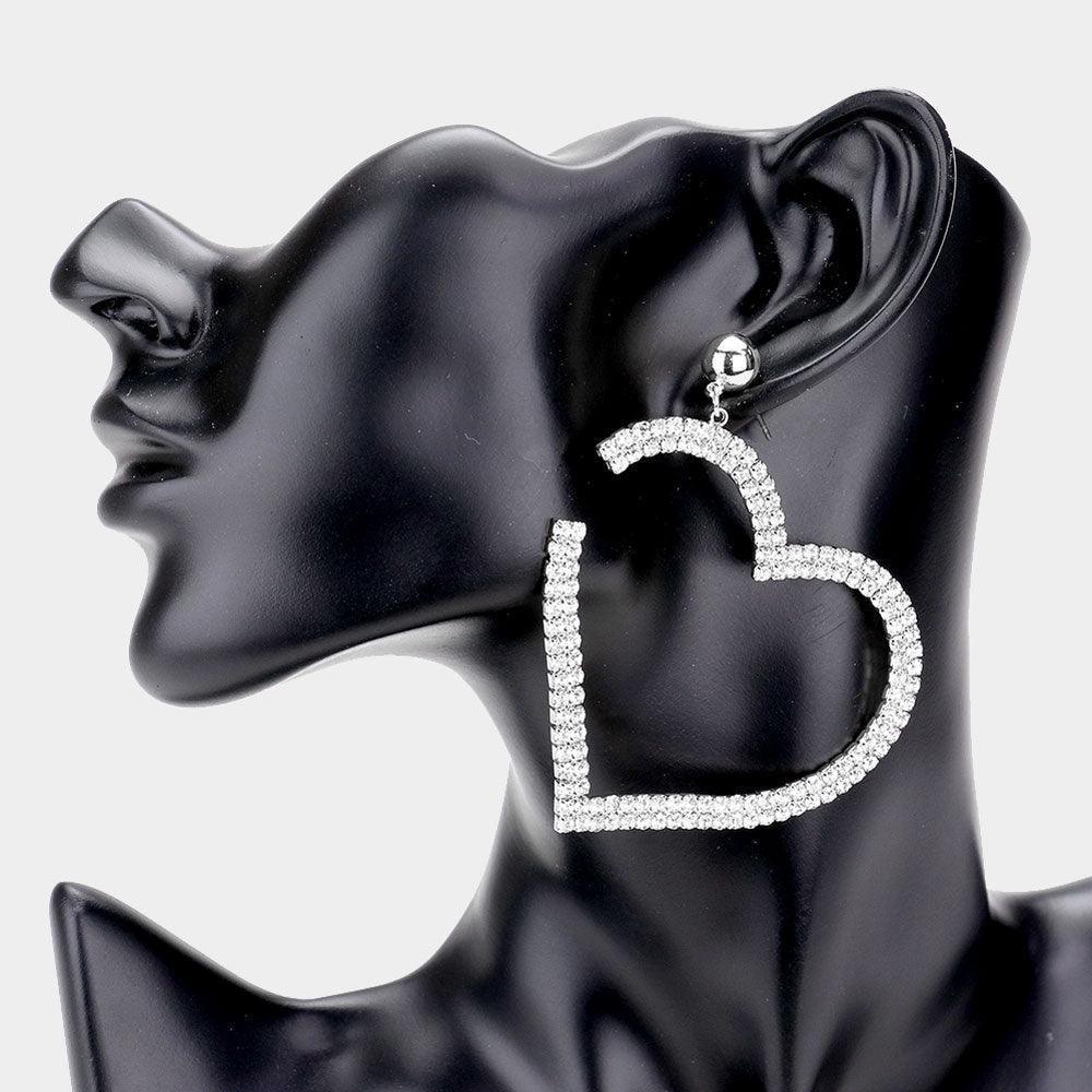 Metal Ball Rhinestone Open Heart Dangle Earrings - Jewelry Store by Erik Rayo