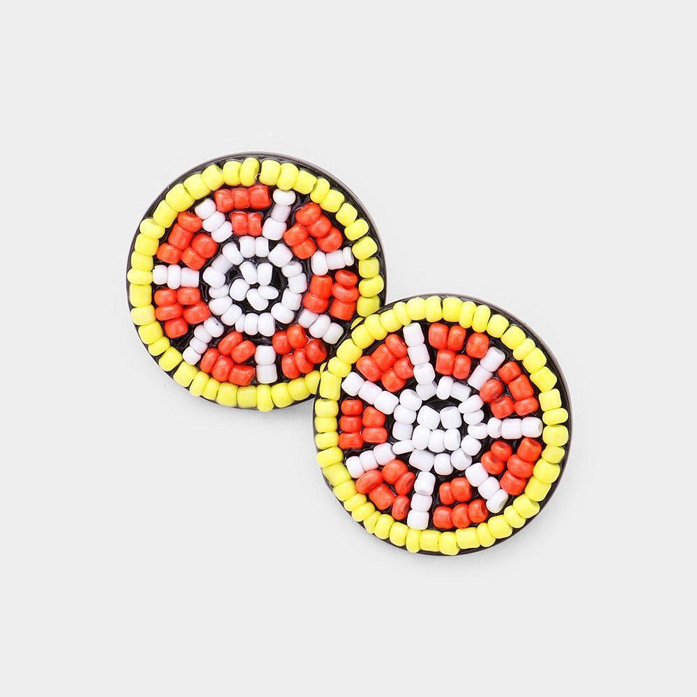 Orange Seed Beaded Orange Stud Earrings - Jewelry Store by Erik Rayo